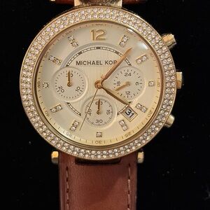Michael Kors Gold and Tan Chronograph Watch